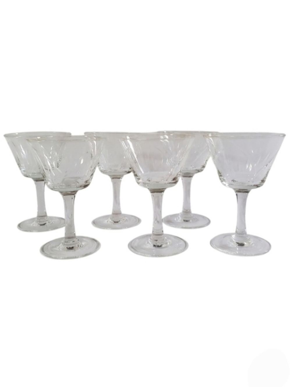 Etched Crystal Coupe Champagne Wine Glasses Set Of 6 MCM Barware Vintage